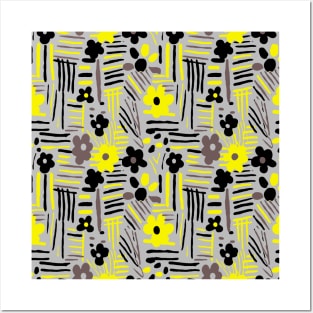 Minimal soft style floral and stripes yellow black gray Posters and Art